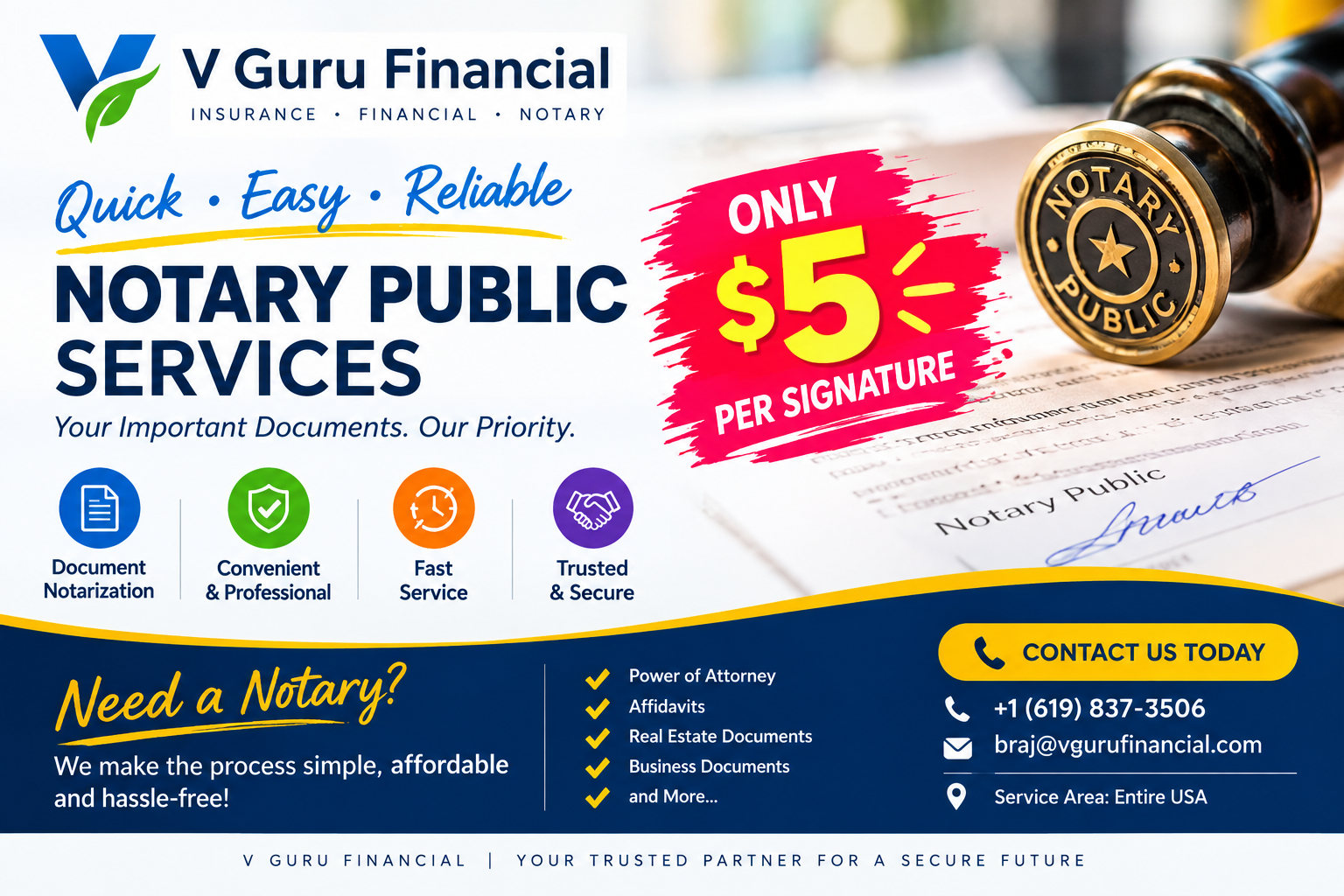 V Guru Financial Notary Public Services - $5 per signature